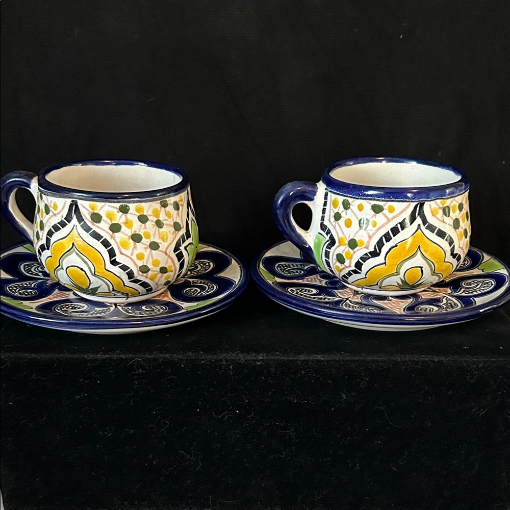 Vintage Hand Painted Talavera Terracotta Set Of 2 Never Used